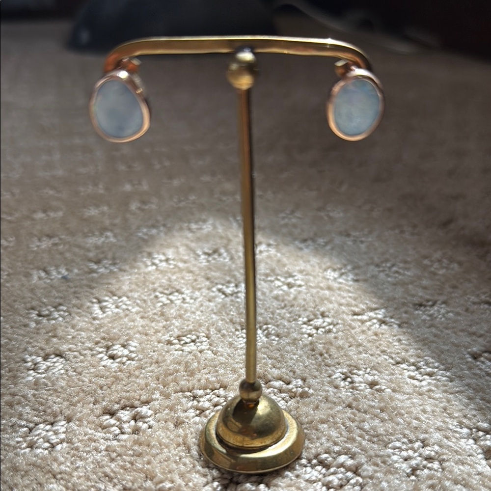 Moosh Jewels Elegant Gold and light blue opal earrings.